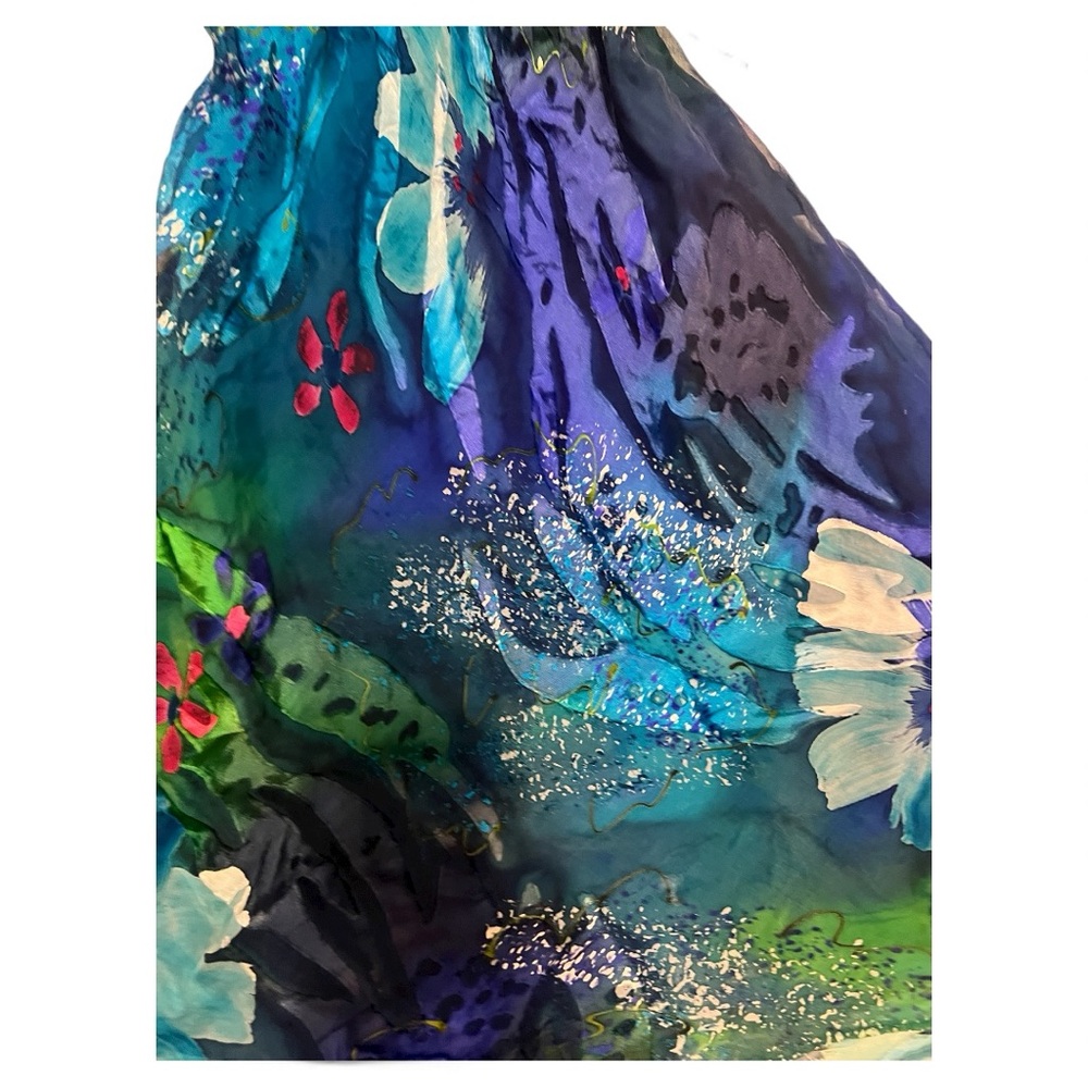 Vintage Elegant Multicolor Textured Silk Sleeveless Midi Dress - Picture 5 of 7